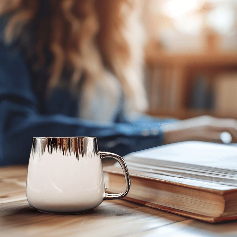 Ivory Coffee Mug with Silver Top